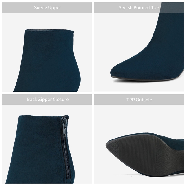 Low Heel Pointed Toe Ankle Booties - NAVY SUEDE - 5